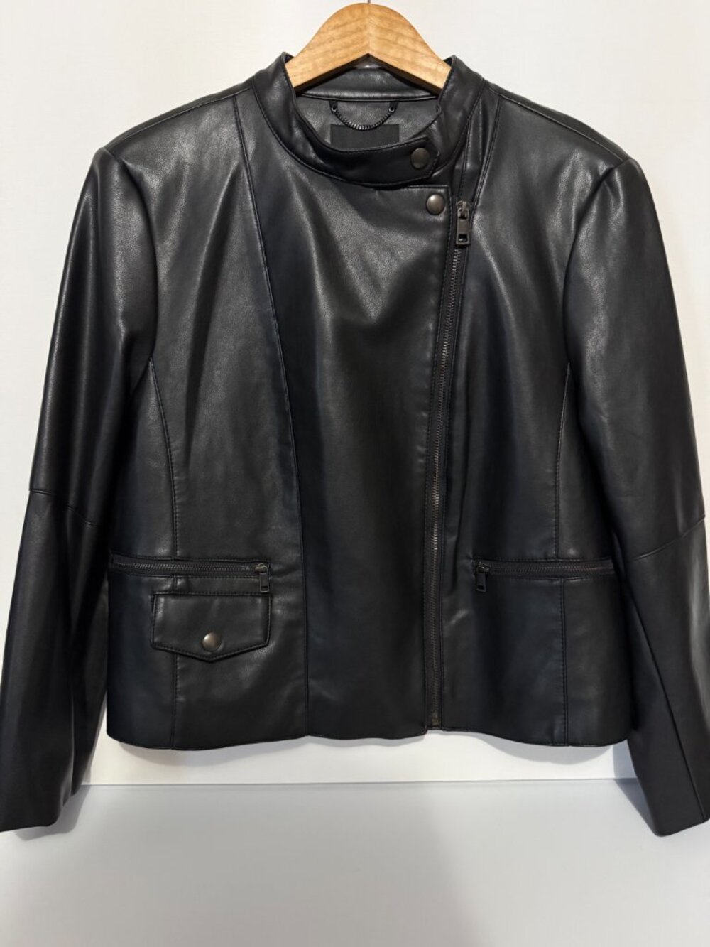Banana Republic Women's XL Black Vegan Leather Moto Jacket Asymmetrical Zip